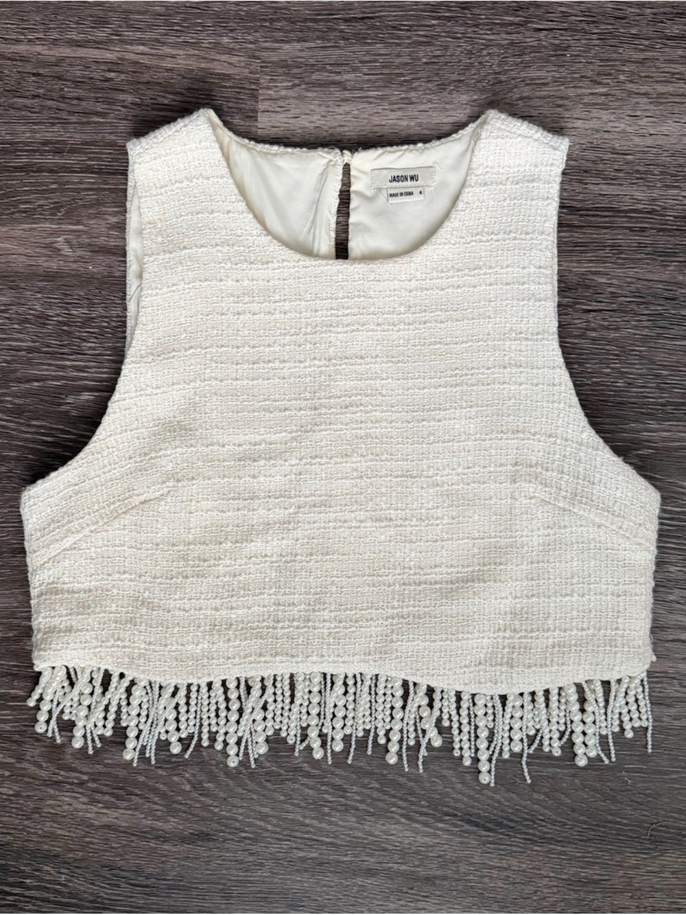 Jason Wu Size 4 Ivory Pearl Beaded Fringe Top